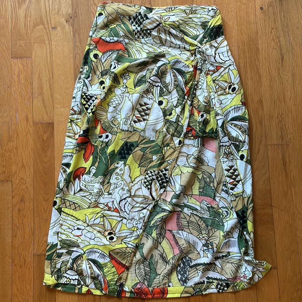 Printed wrap midi skirt with second layer